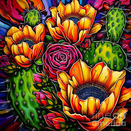 Vibrant Cactus and Flower Composition by Ted Clifton