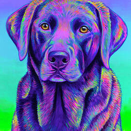 Vibrant Chocolate Labrador Retriever Dog by Rebecca Wang
