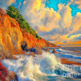 Vibrant Coastal Waves at Sunset by Ted Clifton
