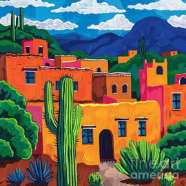 Vibrant Desert Village with Cacti by Ted Clifton