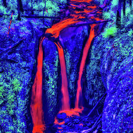 Vibrant Neon Waterfall Scene by Bruce Block