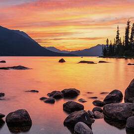 Vibrant sunset over Lake Wenatchee in the Cascade Mountains WA by Steven Heap