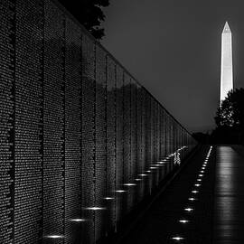 Vietnam Veterans Memorial at Night in Black and White by Elvira Peretsman