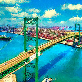Vincent Thomas Bridge, Los Angeles, California - digital painting by Nicko Prints