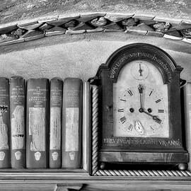 Vintage Clock And Books BW by Susan Candelario