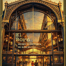 Vintage El Born Barcelona Travel Poster Museu d'Historia Art Deco Spain Wall Art Illustration by Travel Essayist