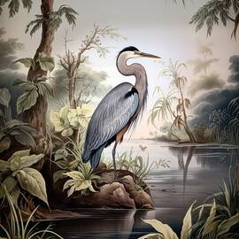 Vintage Great Blue Heron Illustration by Land of Dreams