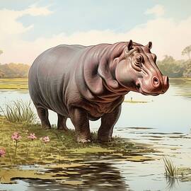 Vintage Hippo illustration by Land of Dreams