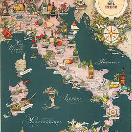 Vintage pictorial map - Gastronomic Map of Italy by Moira Risen Prints