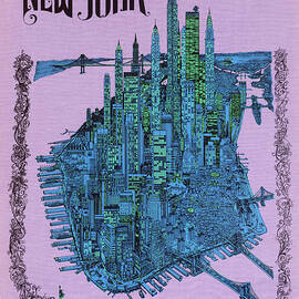 Vintage pictorial poster - Stylized 3D aerial view, map of New York by Moira Risen Prints