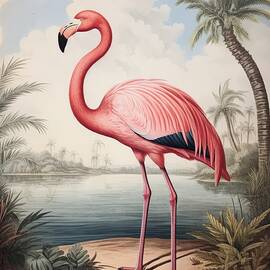 Vintage Pink Flamingo illustration by Land of Dreams