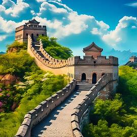 Vintage Postcard Style Image of the Great Wall of China by Andre Petrov