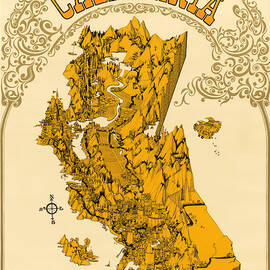 Vintage psychedelic Rock'n Roll poster, map of California, Jefferson Airplane, 1960s by Moira Risen Prints