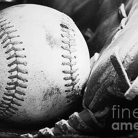 Vintage Worn Baseball Texture and Leather Glove Detail - Black and White by Dmr Filho