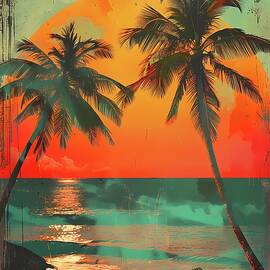 Vintage_retro_sunset_with_palm_trees_warm_colors_nostalgia_No 1 by Andre Petrov