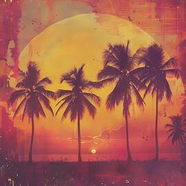 Vintage_retro_sunset_with_palm_trees_warm_colors_nostalgia_No 2 by Andre Petrov