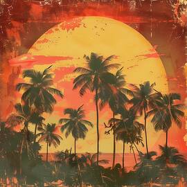 Vintage_retro_sunset_with_palm_trees_warm_colors_nostalgia_No 3 by Andre Petrov