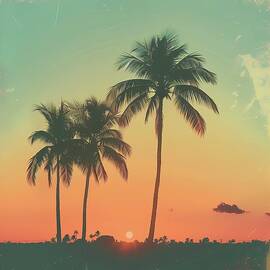 Vintage_retro_sunset_with_palm_trees_warm_colors_nostalgia_No 4 by Andre Petrov