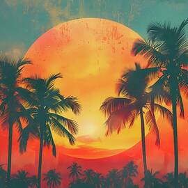Vintage_retro_sunset_with_palm_trees_warm_colors_nostalgia_No 5 by Andre Petrov