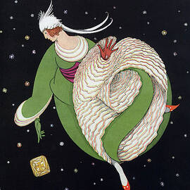 Vogue Magazine Cover Featuring a Woman Flying in a Black Sky with Gemstones by George Wolfe Plank