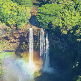 Wailua Falls with a Rainbow in the Mist, Kauai, Hawaii by Nancy Gleason