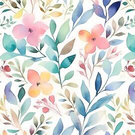 Watercolor floral pattern in spring colors No 3 by Andre Petrov