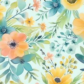 Watercolor floral pattern in spring colors No 4 by Andre Petrov