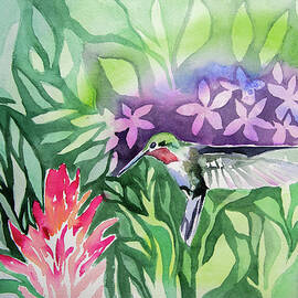 Watercolor - Hummingbird Leaf and Flower Design by Cascade Colors
