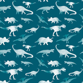 watercolor illustration of a pattern of dinosaurs by Julien
