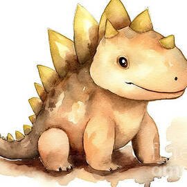 watercolor, little dinosaur. brown. isolated by N Akkash