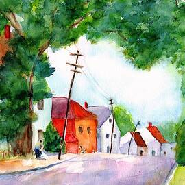 Watercolor Painting of Cottage Street by Carlin Blahnik CarlinArtWatercolor