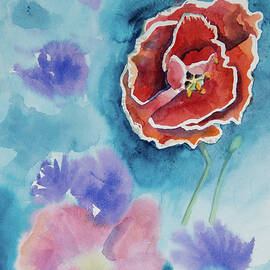 Watercolor - Poppy in the Garden by Cascade Colors