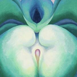 White and blue flower shapes - abstract modernist painting by Georgia O'Keeffe by Georgia O'Keeffe