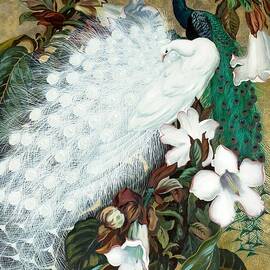 White and blue peacocks with beaumontia by Jessie Arms Botke by Jessie Arms Botke