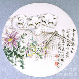 White Cats With Pink Flowers by Sun Jusheng