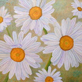 White On Green Daisies by Angeles M Pomata