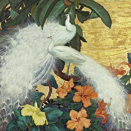White peacocks and hibiscus by Jessie Arms Botke by Jessie Arms Botke