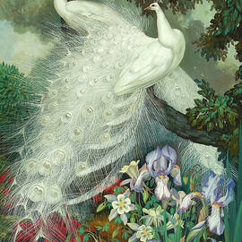White peacocks and irises by Jessie Arms Botke by Jessie Arms Botke