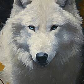 White Wolf Digital Oil Painting by Nature Oil Painting