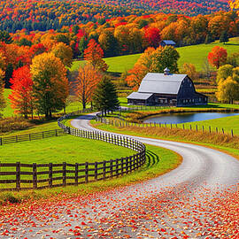 Winding Road Through Autumn Countryside by The Luxury Art Collection