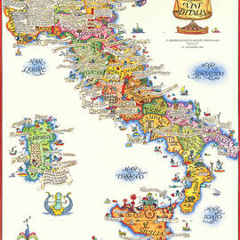 Wines of Italy - Vini D'Italia - Vintage pictorial map by Moira Risen Prints
