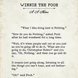 Winnie The Pooh Doing Nothing Quote Print AA Milne Vintage Literary Wall Art by Book Quote Decor
