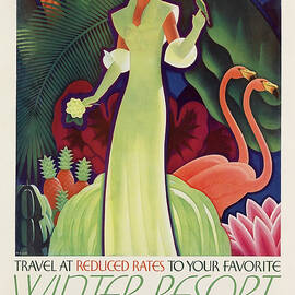 Winter Resort, Tropical scene - Vintage travel poster - Pullman Safety and Comfort advertisement by William Welsh
