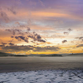 Winter Sunset Over Lake Waramaug by Dave King