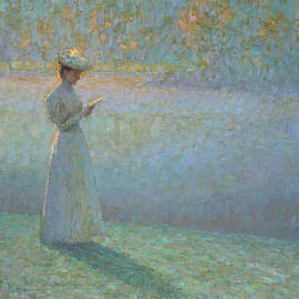 Woman reading in landscape by Henri le Sidaner by Henri le Sidaner