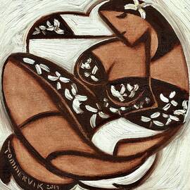 Woman Wearing Black Hawaiian Print Dress  by Tommervik