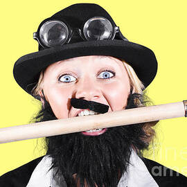 Woman Wearing Bowler Hat Holding A Pencil In Mouth by Jorgo Photography
