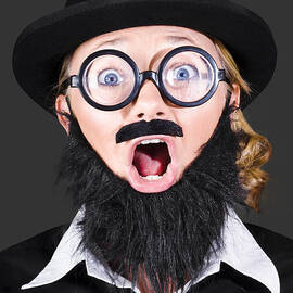 Woman With Fake Beard And Mustache Screaming by Jorgo Photography