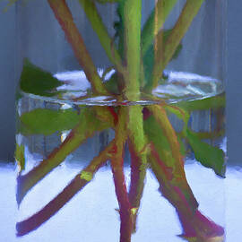 Yellow roses in a glass of water by Tatiana Travelways