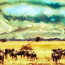 Zebra and WIldebeest with Jupiter Sky by Bruce Block
